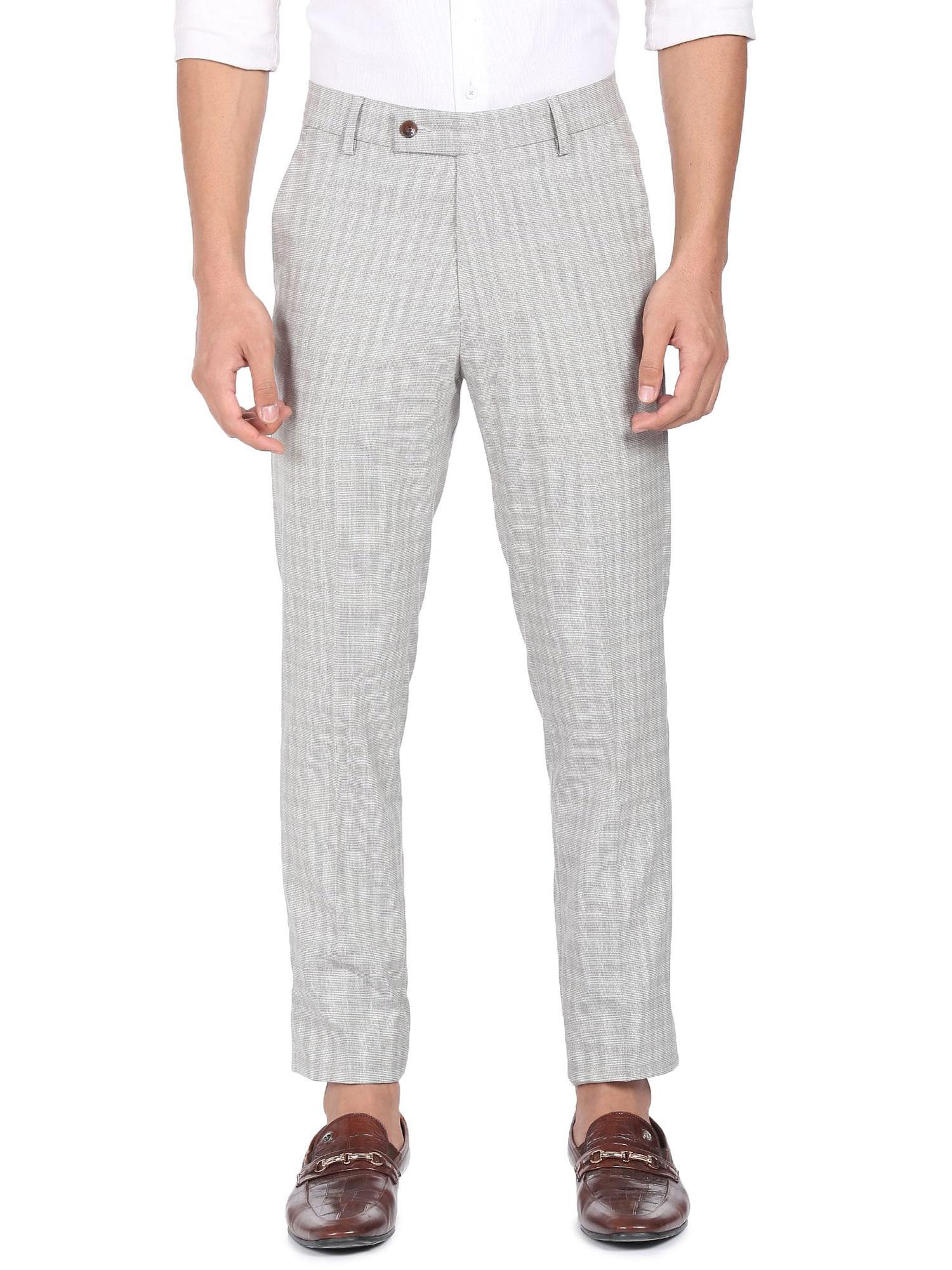 men light grey patterned weave ankle length formal trouser