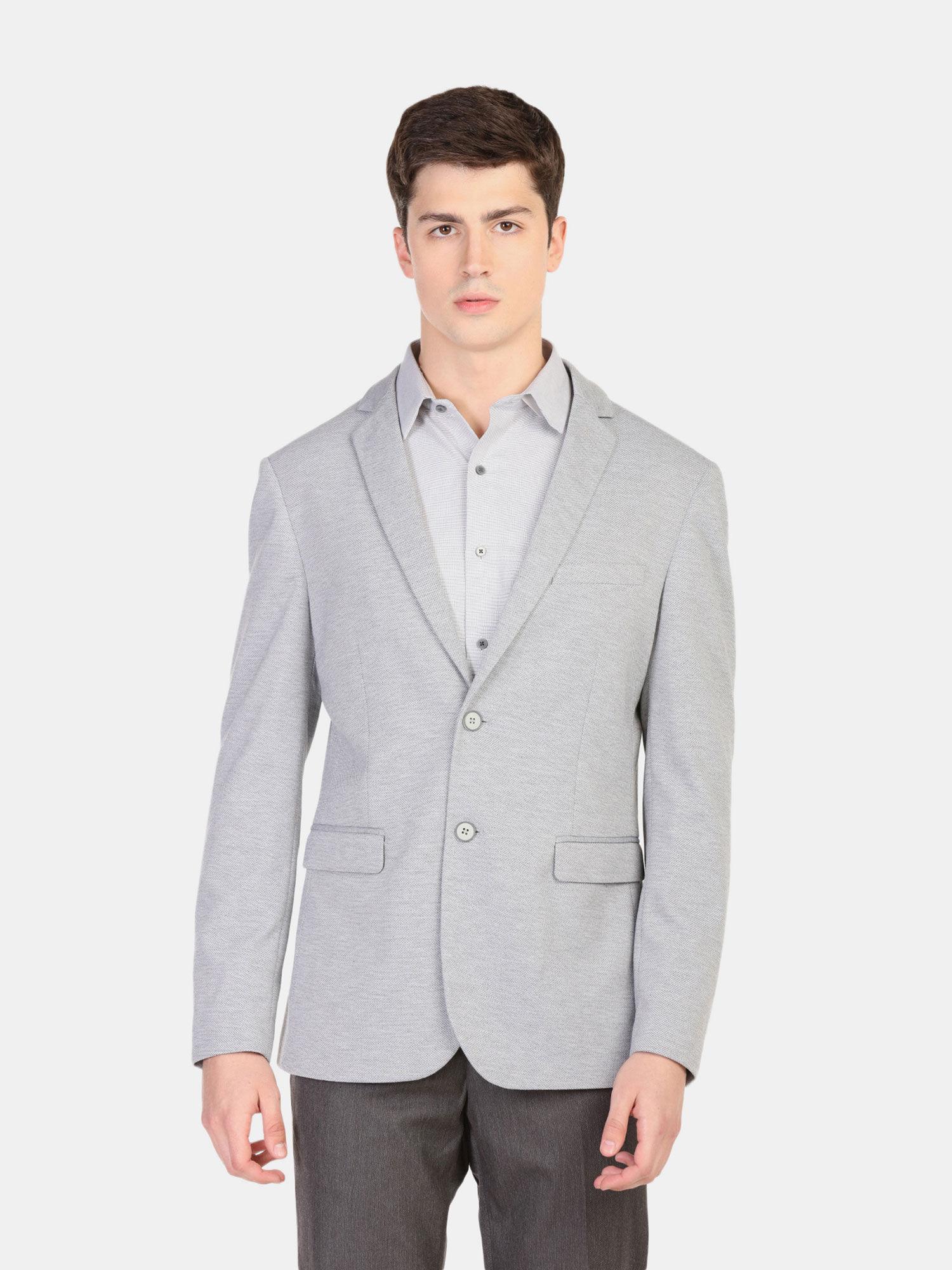 men light grey zero calorie slim fit patterned formal blazer