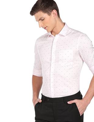 men light pink all over print pure cotton formal shirt