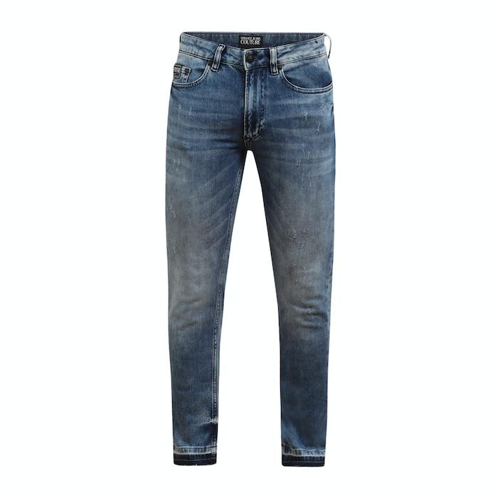 men light-blue wash and distressed jeans