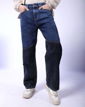 men lightly washed relaxed jeans