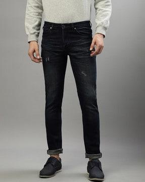 men lightly-washed straight jeans