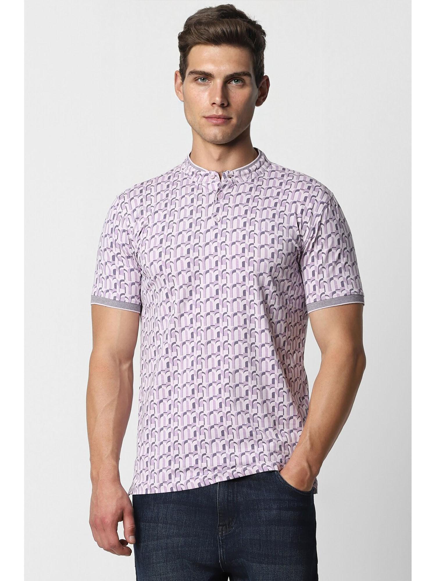 men lilac print henley neck t-shirt