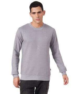 men logo embroidered regular fit round-neck sweatshirt