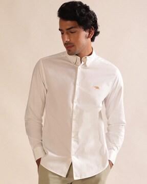 men logo embroidered regular fit shirt with button-down collar