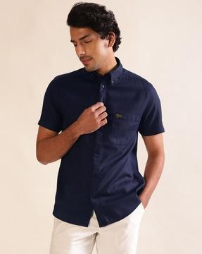 men logo embroidered regular fit shirt with patch pocket