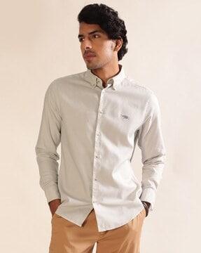 men logo embroidered slim fit shirt with button-down collar
