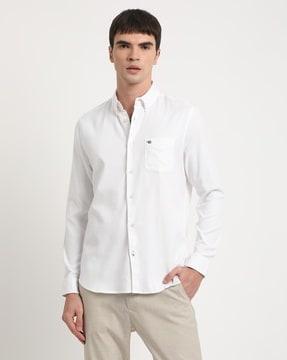 men logo-embossed slim fit shirt with patch pocket