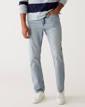 men loose fit rigid vintage wash jeans