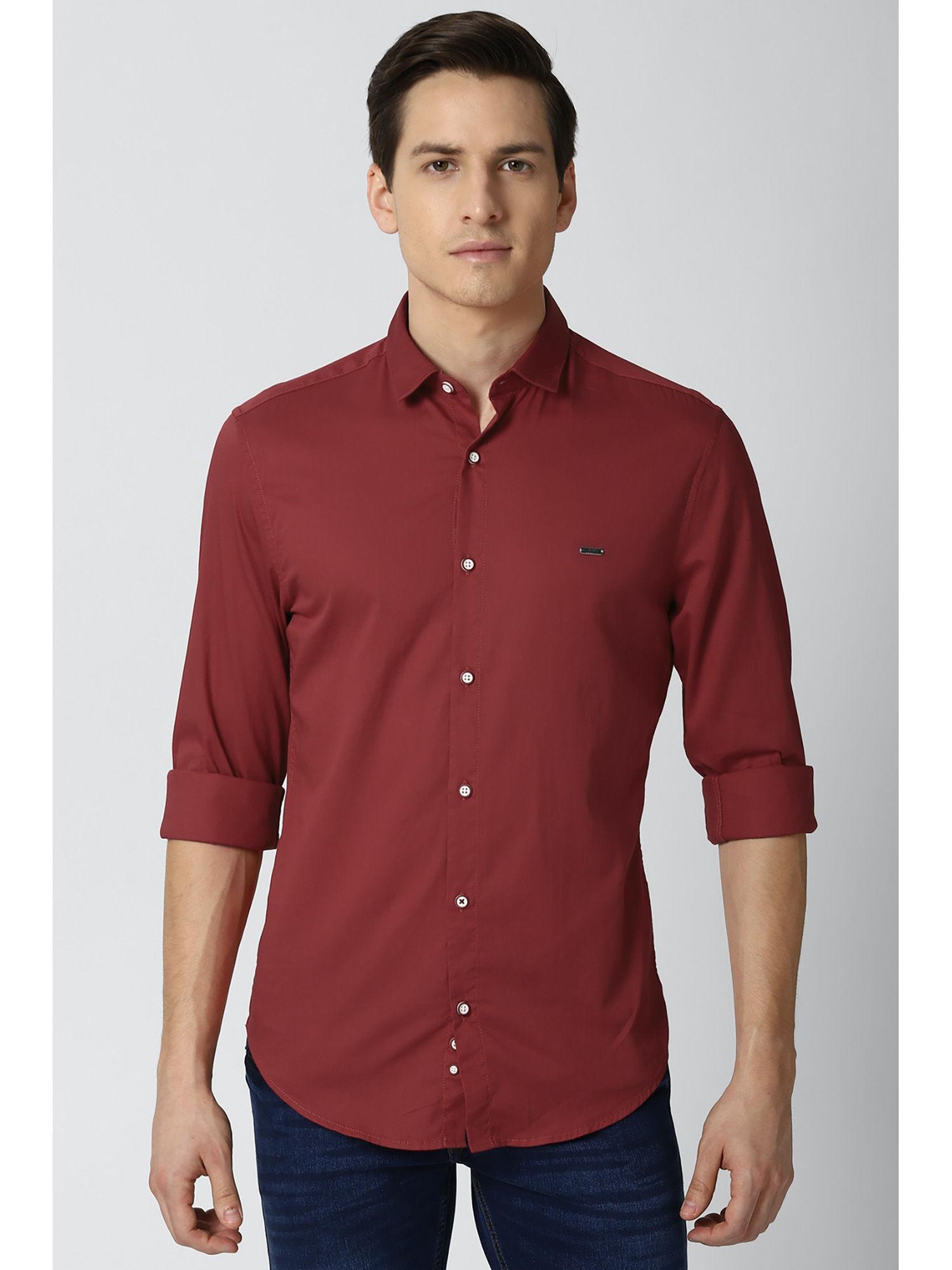 men maroon full sleeves casual shirt