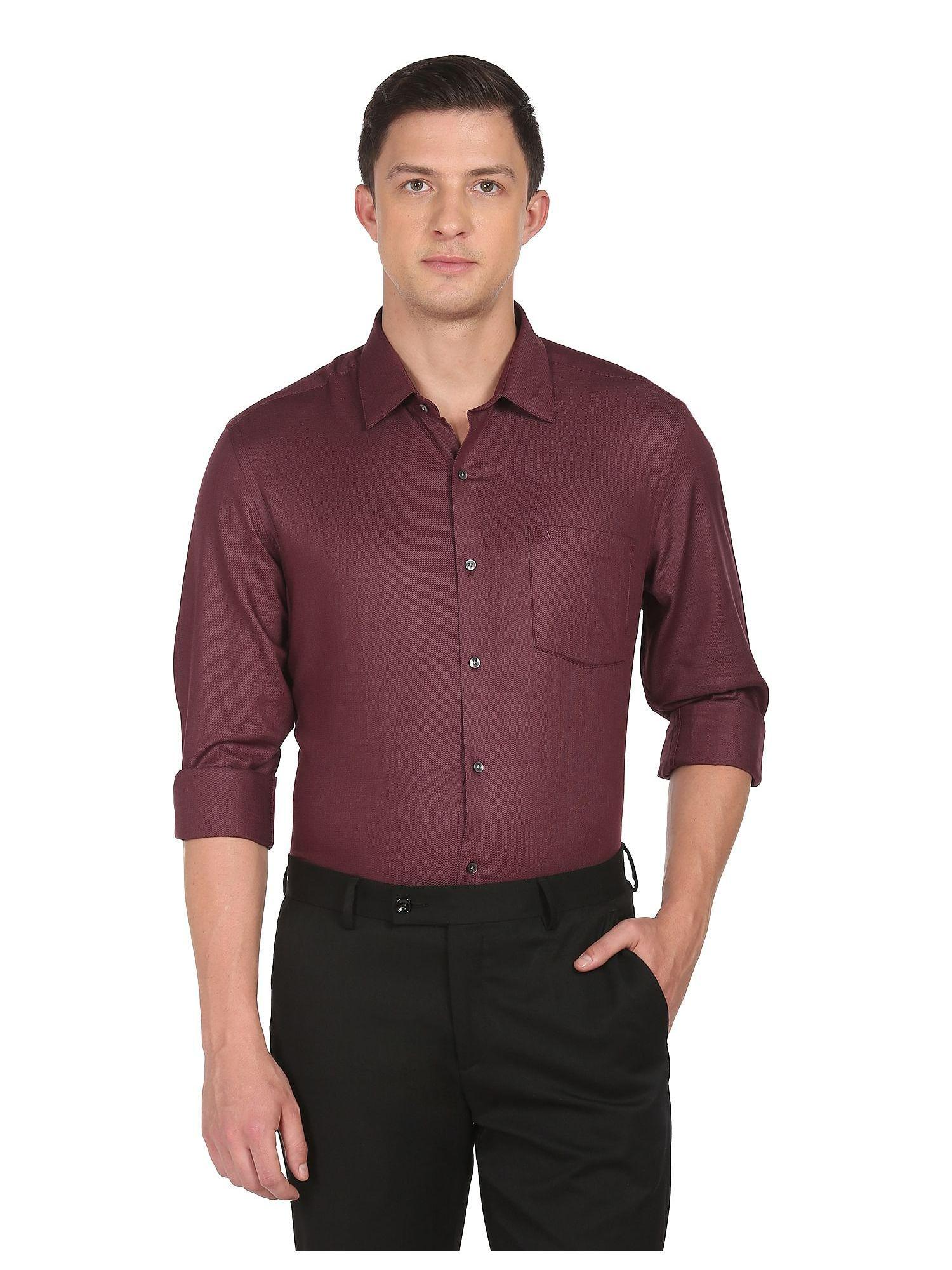 men maroon manhattan slim fit patterned formal shirt