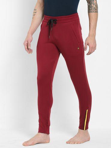 men maroon polyester solid joggers
