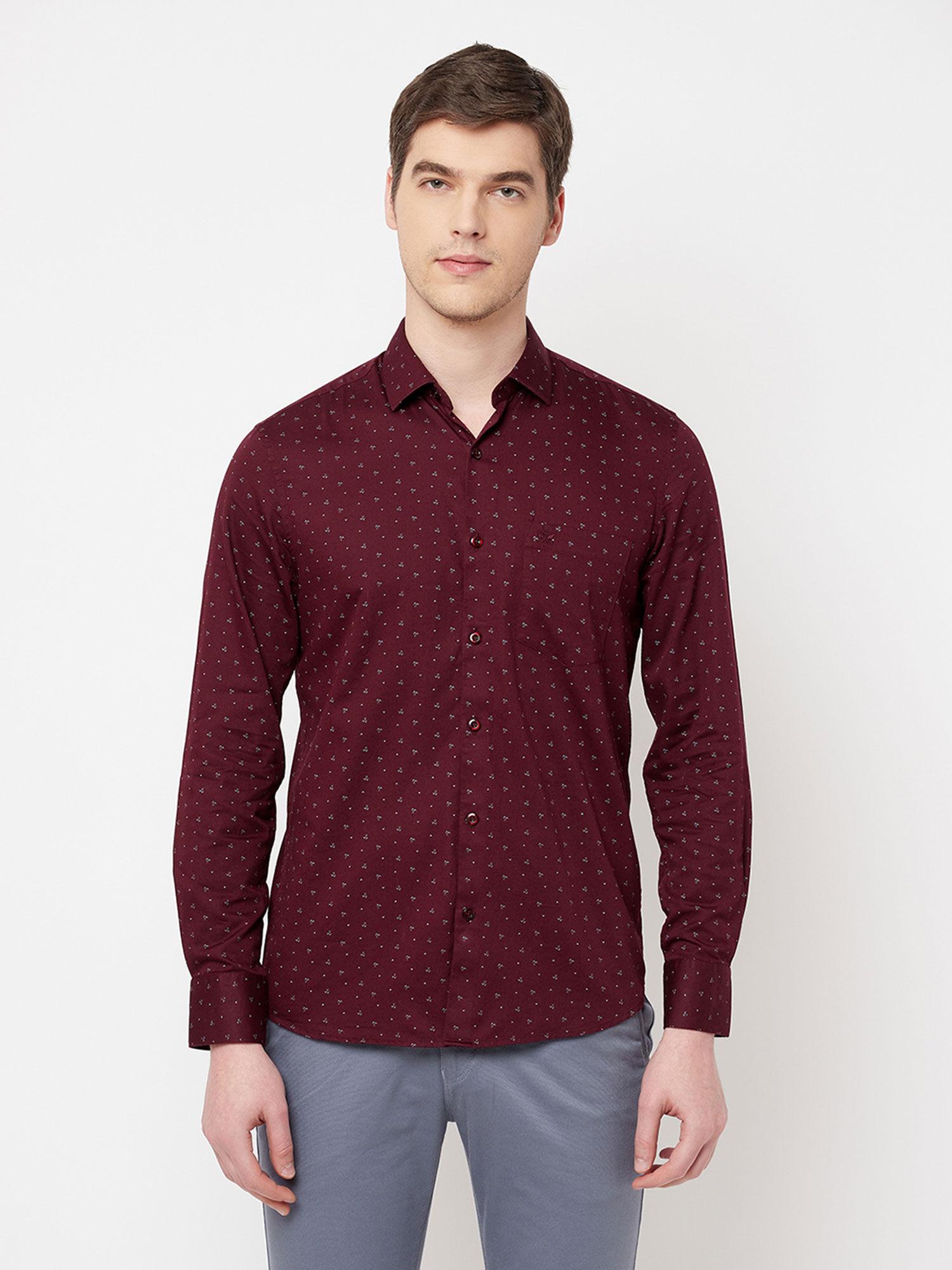 men maroon printed casual shirt