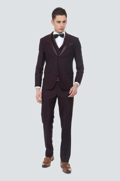 men maroon regular fit check party three piece suit