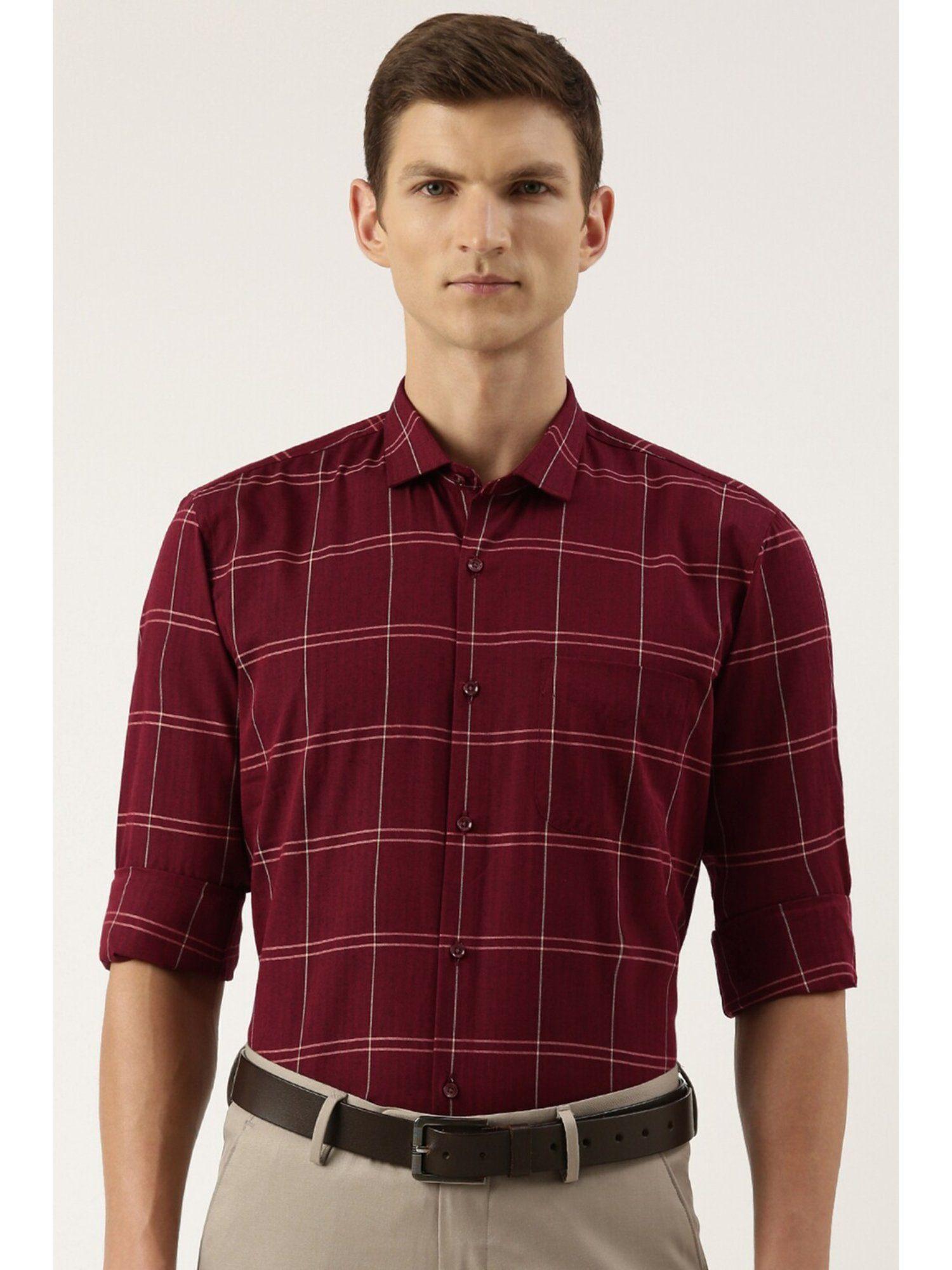 men maroon regular fit formal shirt