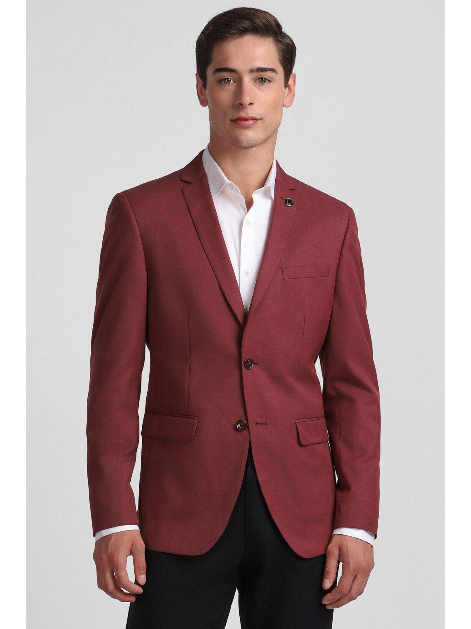 men maroon slim fit solid casual blazer