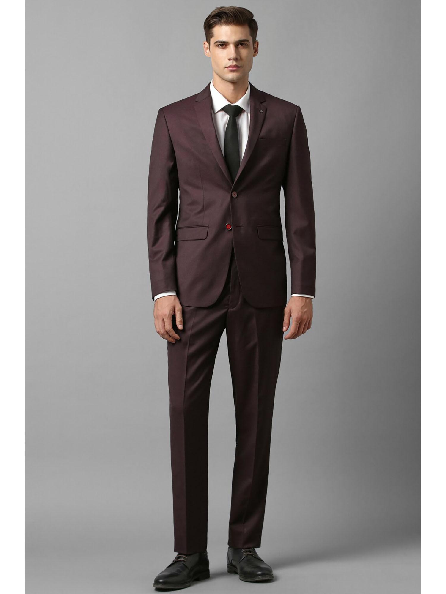men maroon slim fit textured formal two piece suit (set of 2)
