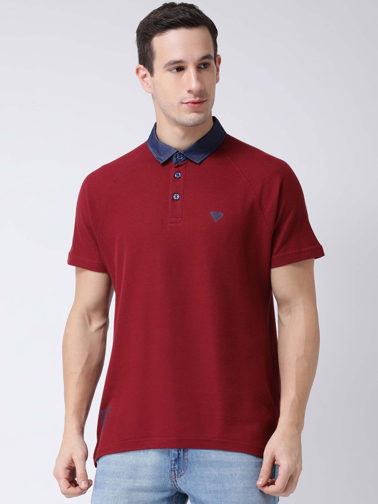 men maroon solid polo collar t-shirt