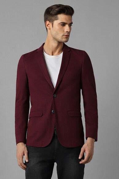 men maroon super slim fit stripe casual blazer