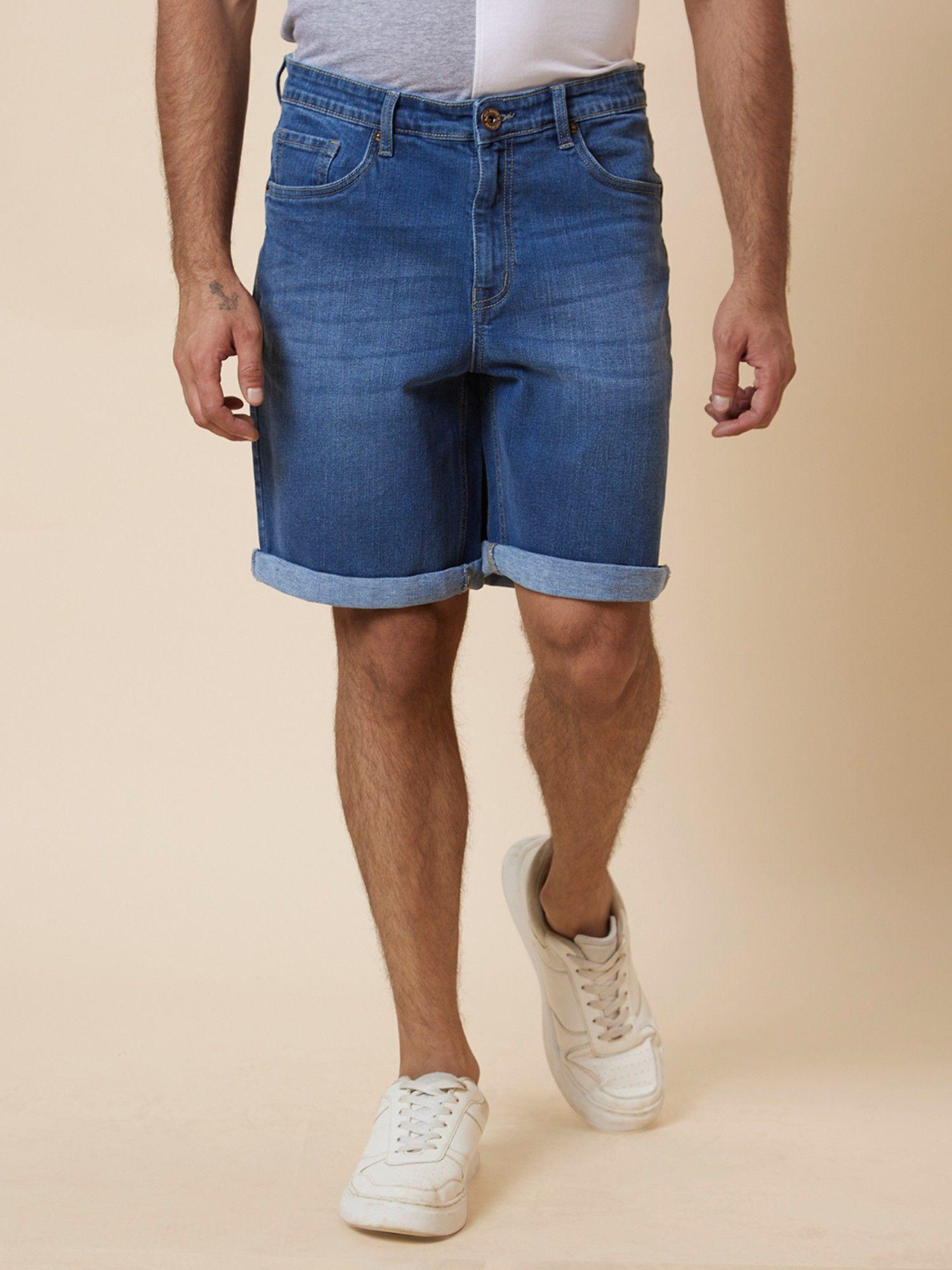 men med blue regular fit denim shorts
