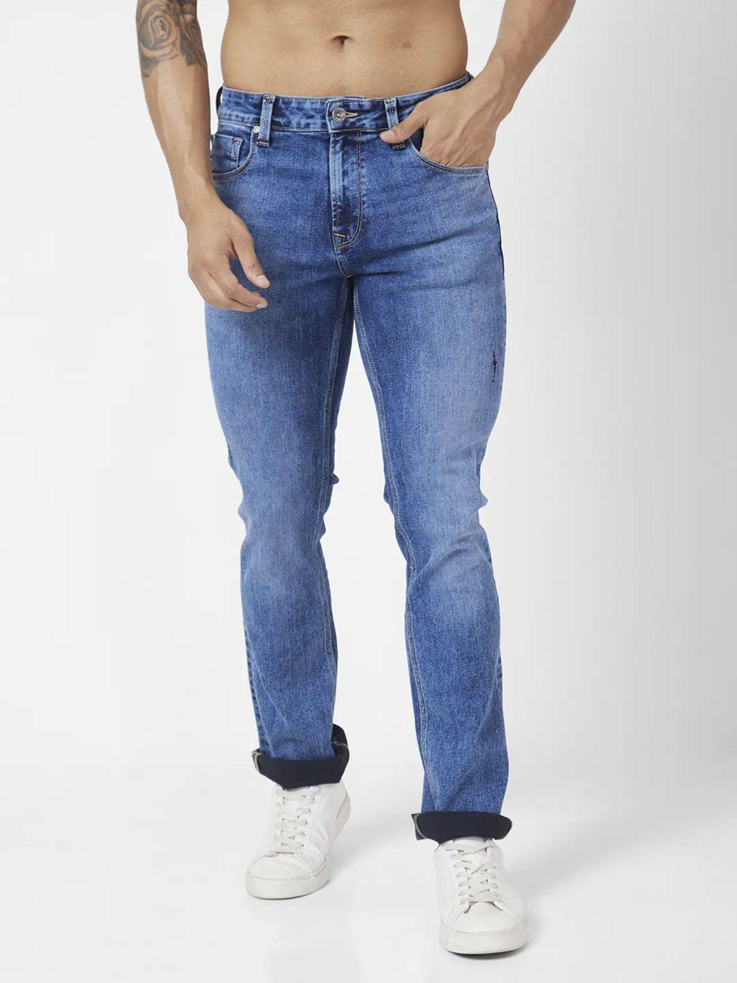 men mid blue cotton stretch comfort fit jeans rafter