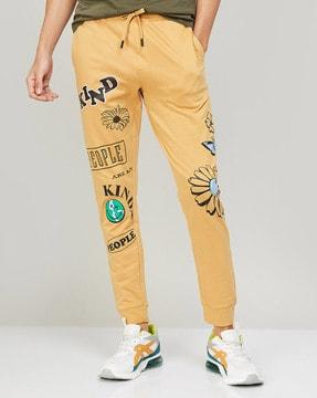men mid-rise fitted track pants with drawstring waist