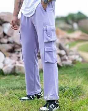 men mid-rise straight track pants with elasticated waist