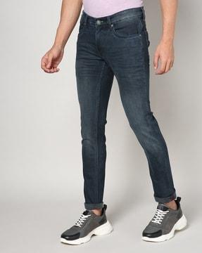 men mid-wash skinny fit jeans