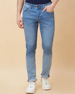men mid-wash slim fit jeans