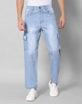 men mid-wash straight fit jeans