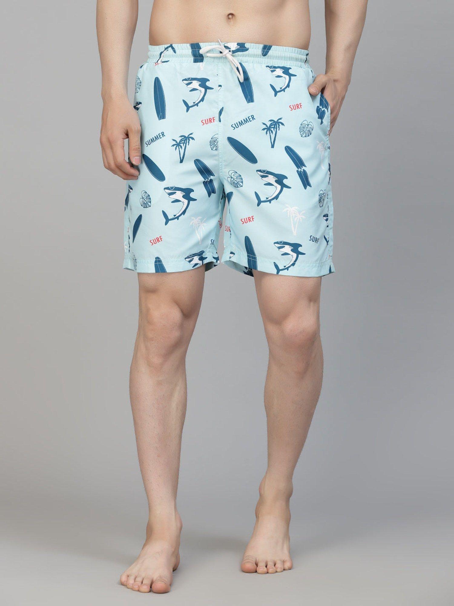 men multi color marine printed polyester swim short
