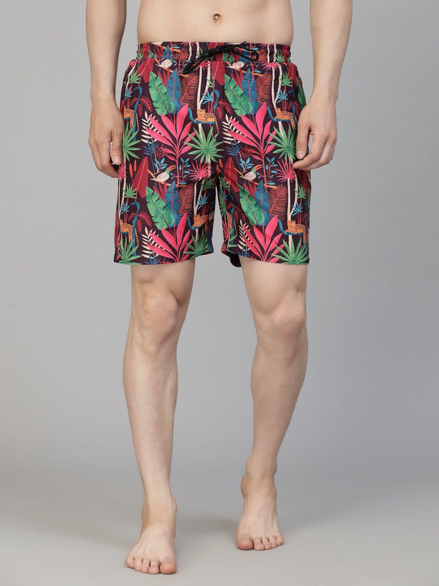 men-multi-color-tropical-printed-polyester-swim-short