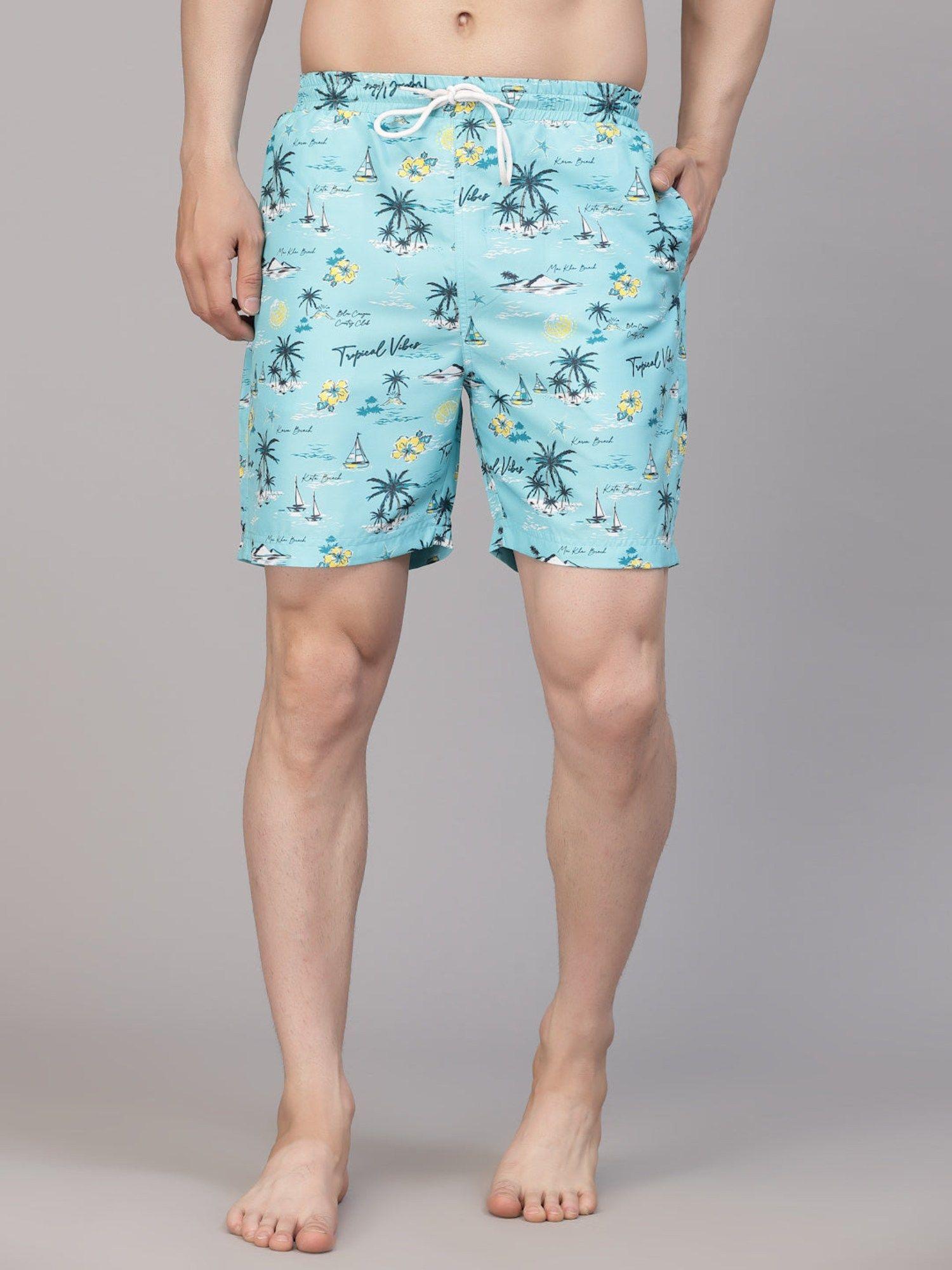 men multi color tropical printed polyester swim short