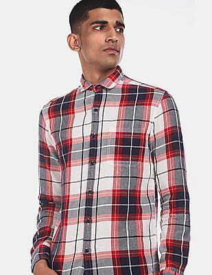 men multi colour cutaway collar check casual shirt