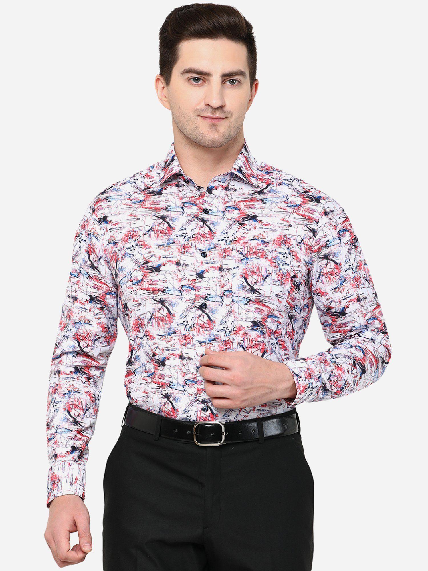 men multi coloured poly viscose slim fit printed formal party wear shirt