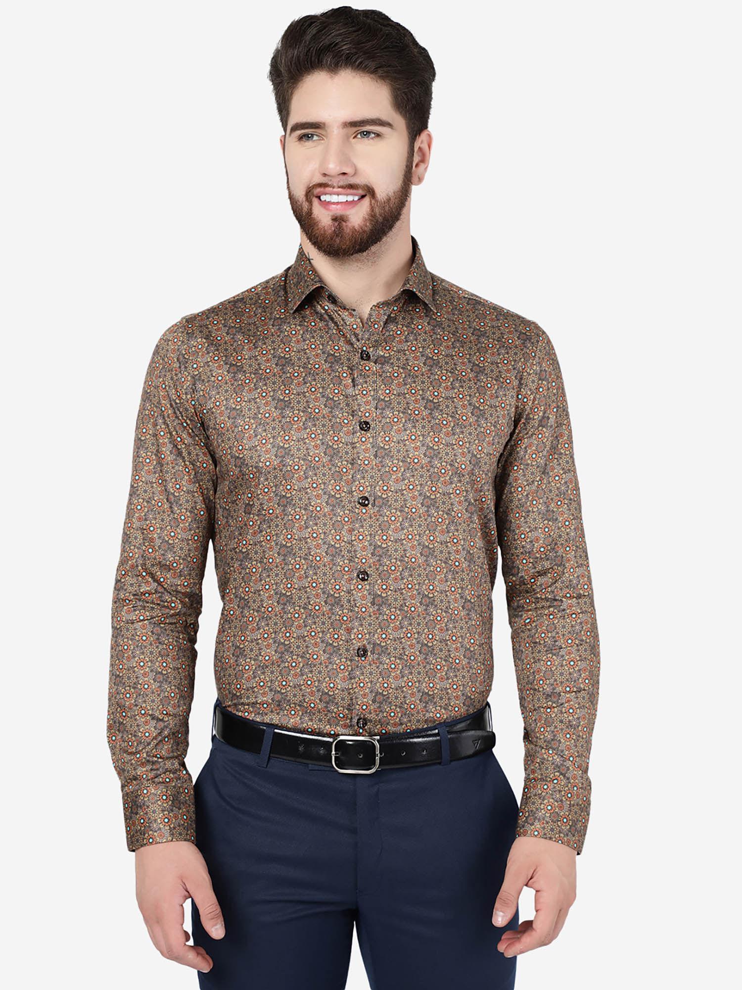men multi-color cotton slim fit printed casual shirt