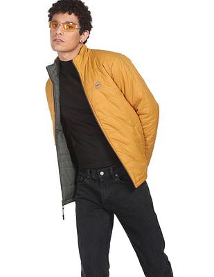 men mustard and olive reversible puffer jacket