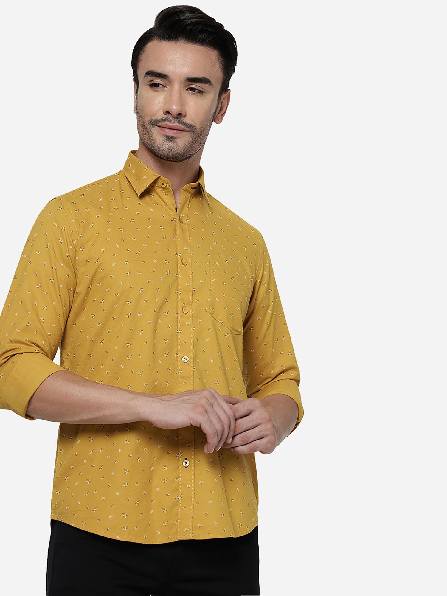 men mustard cotton regular casual shirt