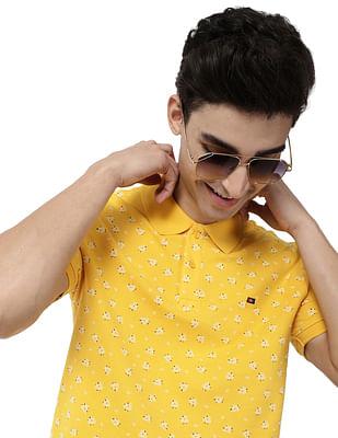 men-mustard-floral-print-cotton-pique-polo-shirt