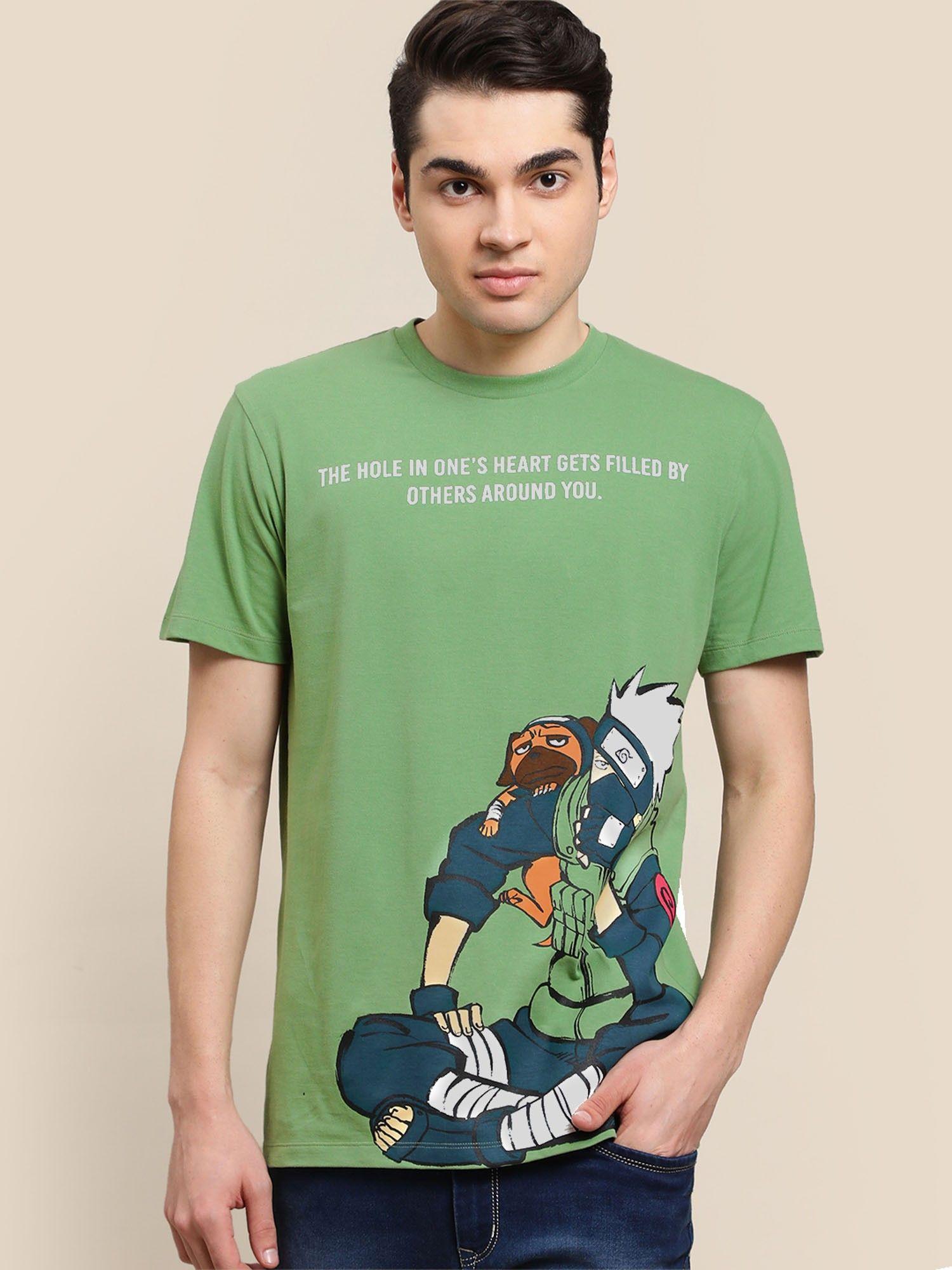 men naruto half sleeve green t-shirt