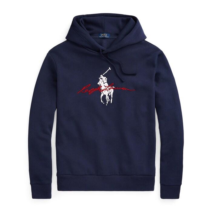 men navy big pony logo fleece hoodie