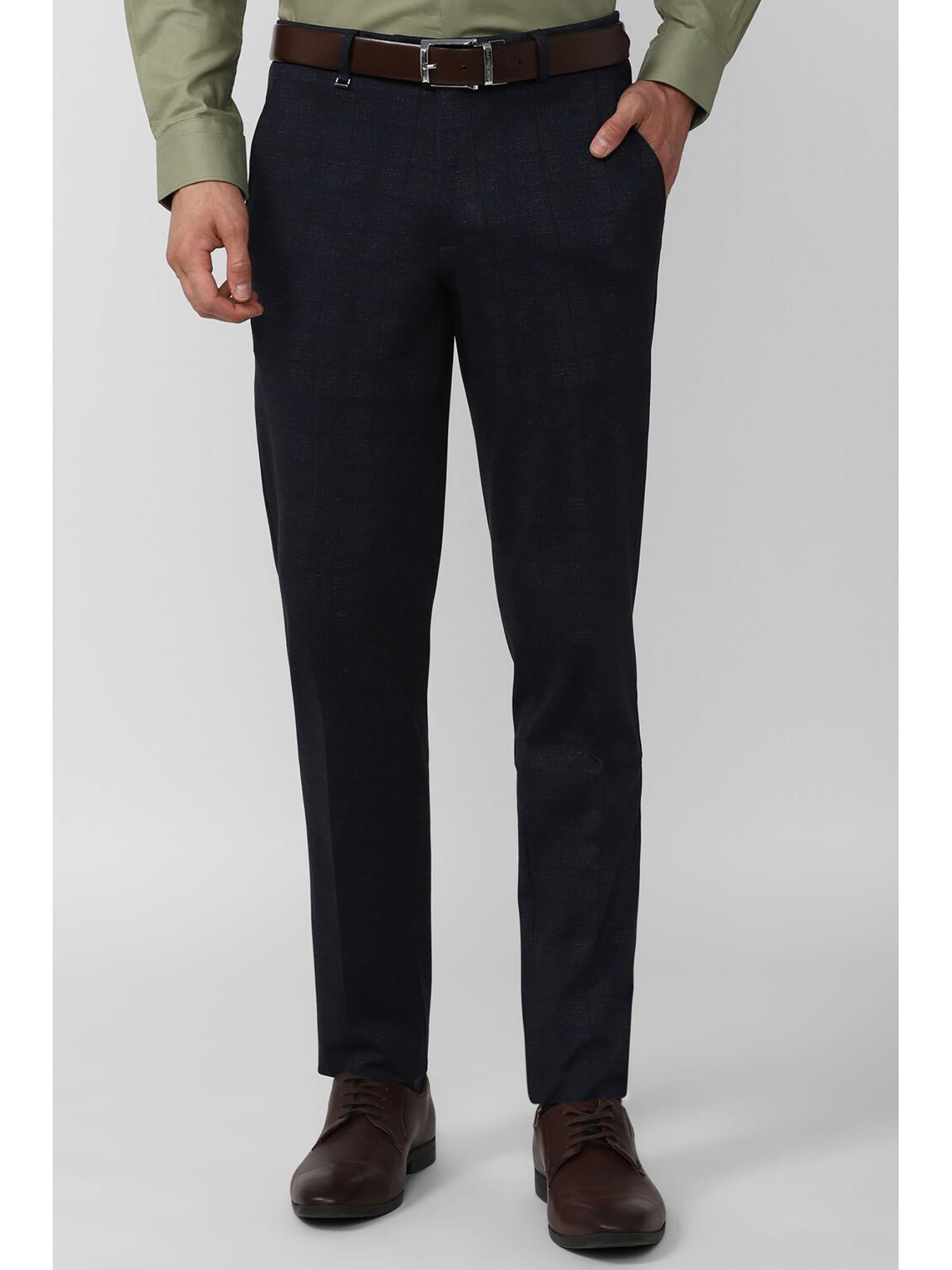men navy blue checks ultra slim fit formal trouser