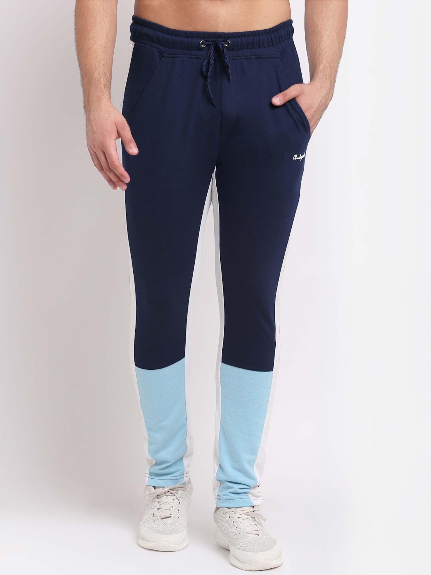 men navy blue colourblocked track pants