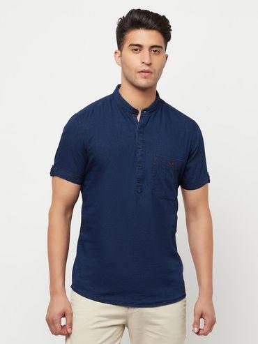 men navy blue solid kurta shirt
