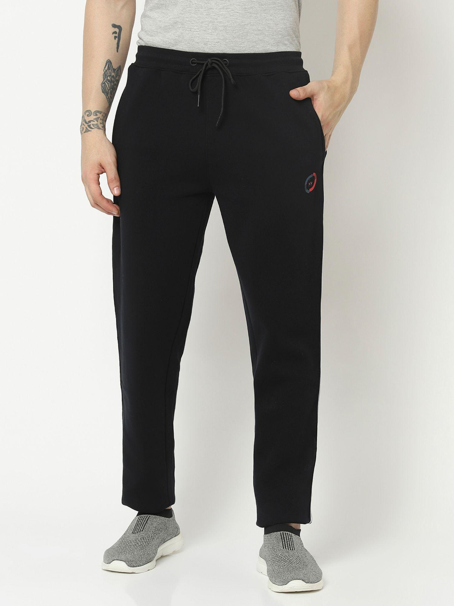 men navy blue track pant with contrast logo work
