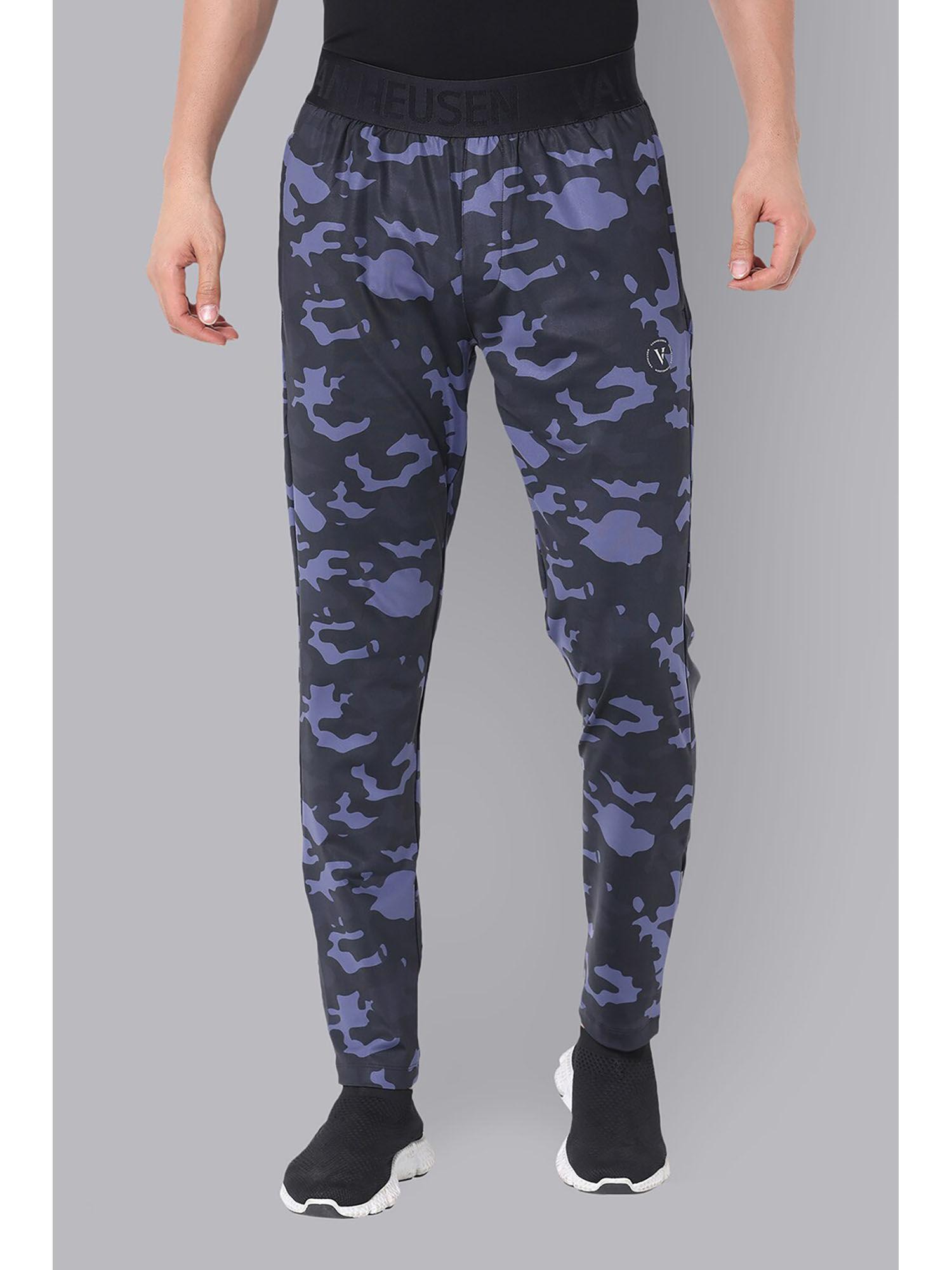 men navy camouflage slim fit casual track pants