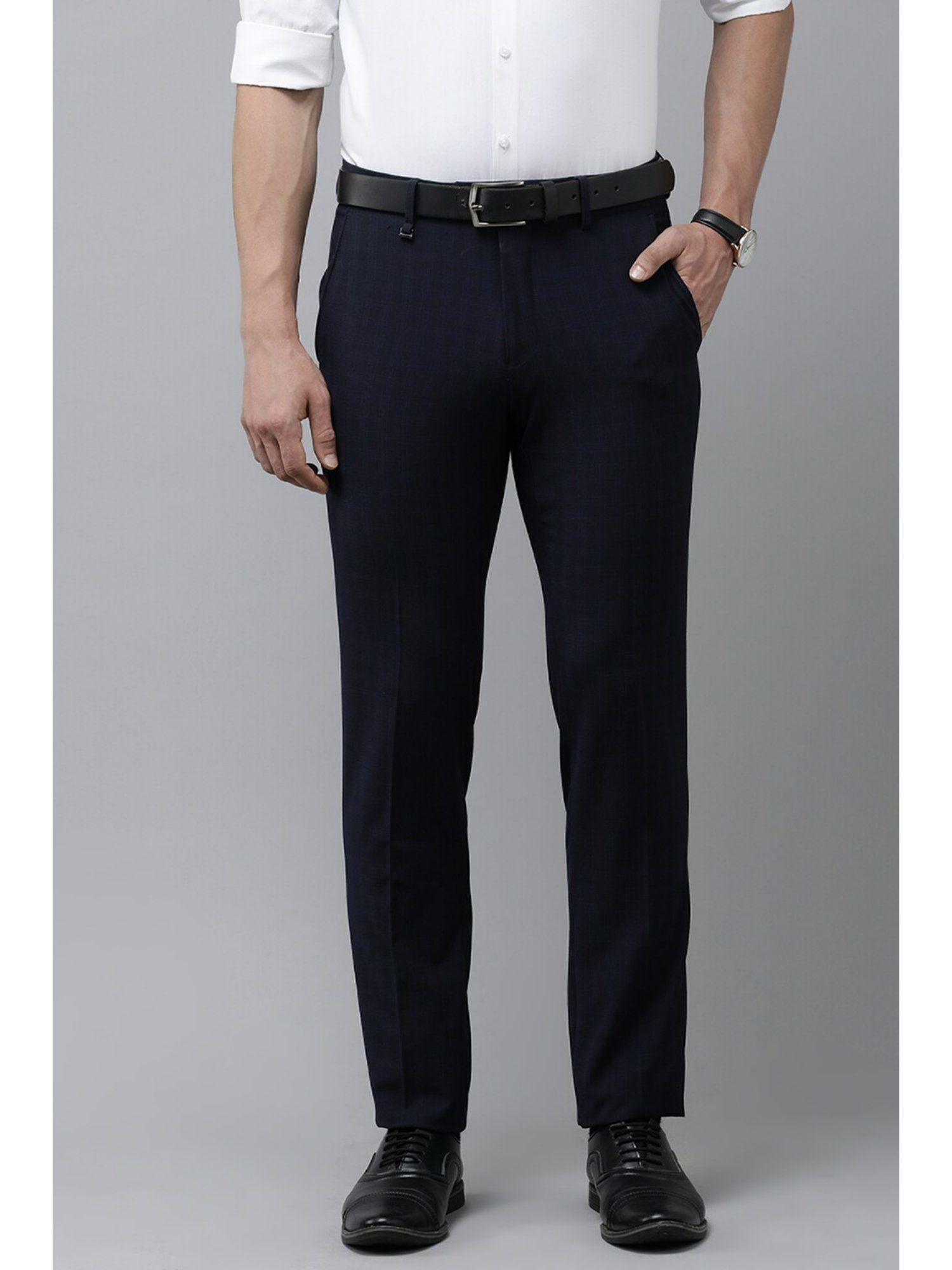 men navy check ultra slim fit trousers