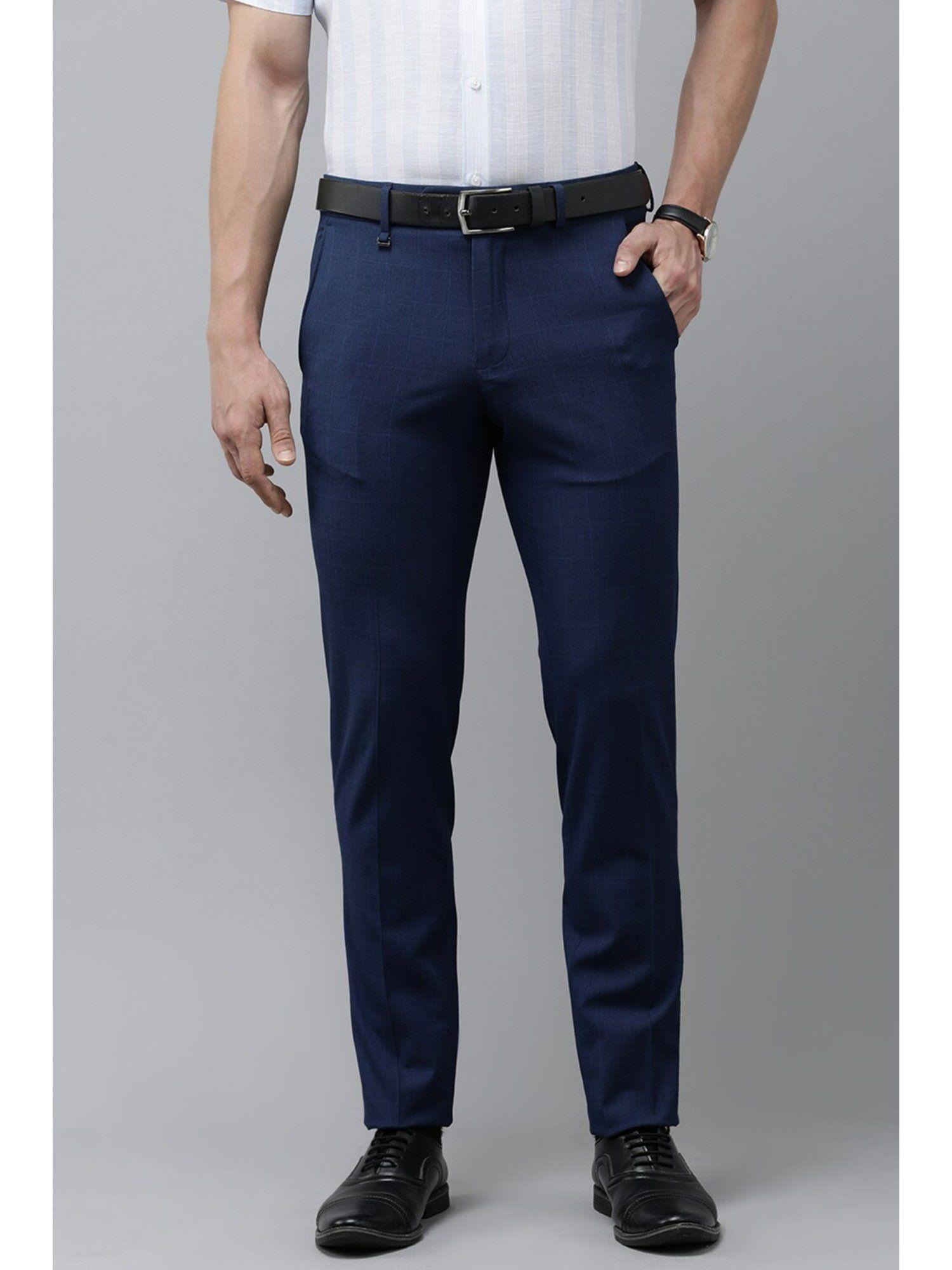 men navy check ultra slim fit trousers
