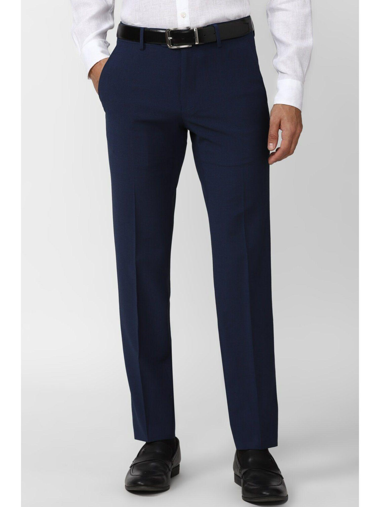 men navy checked ultra slim fit trousers