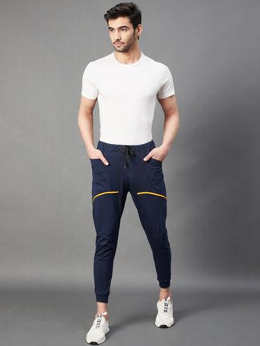 men navy contrast mustard detail with side pocket joggers